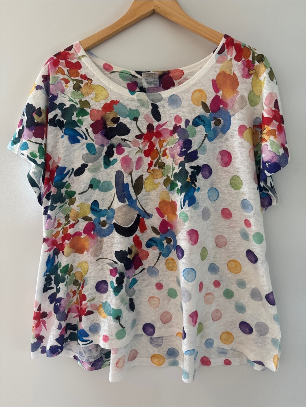 Et' Lois Top Womens 2X Artsy Art to Wear 3/4 Sleeve Shirt Colorful White USA